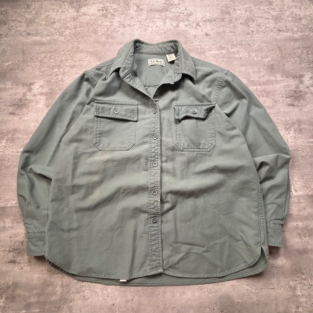 LL Bean Chamois Cloth Shirt Medium Green Vintage Button Down Long Sleeve
